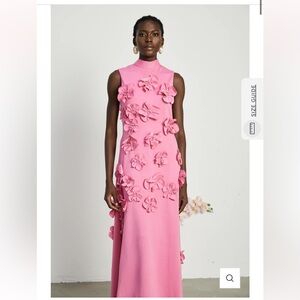 Magali Pink Sleeveless Maxi Dress with Faux Flower & Bow-Tie Embellishment